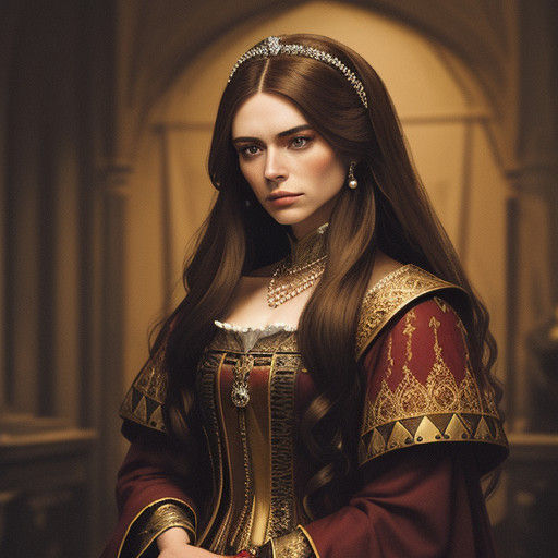 Elegant Medieval Courtesan in Luxurious Attire and Pearls