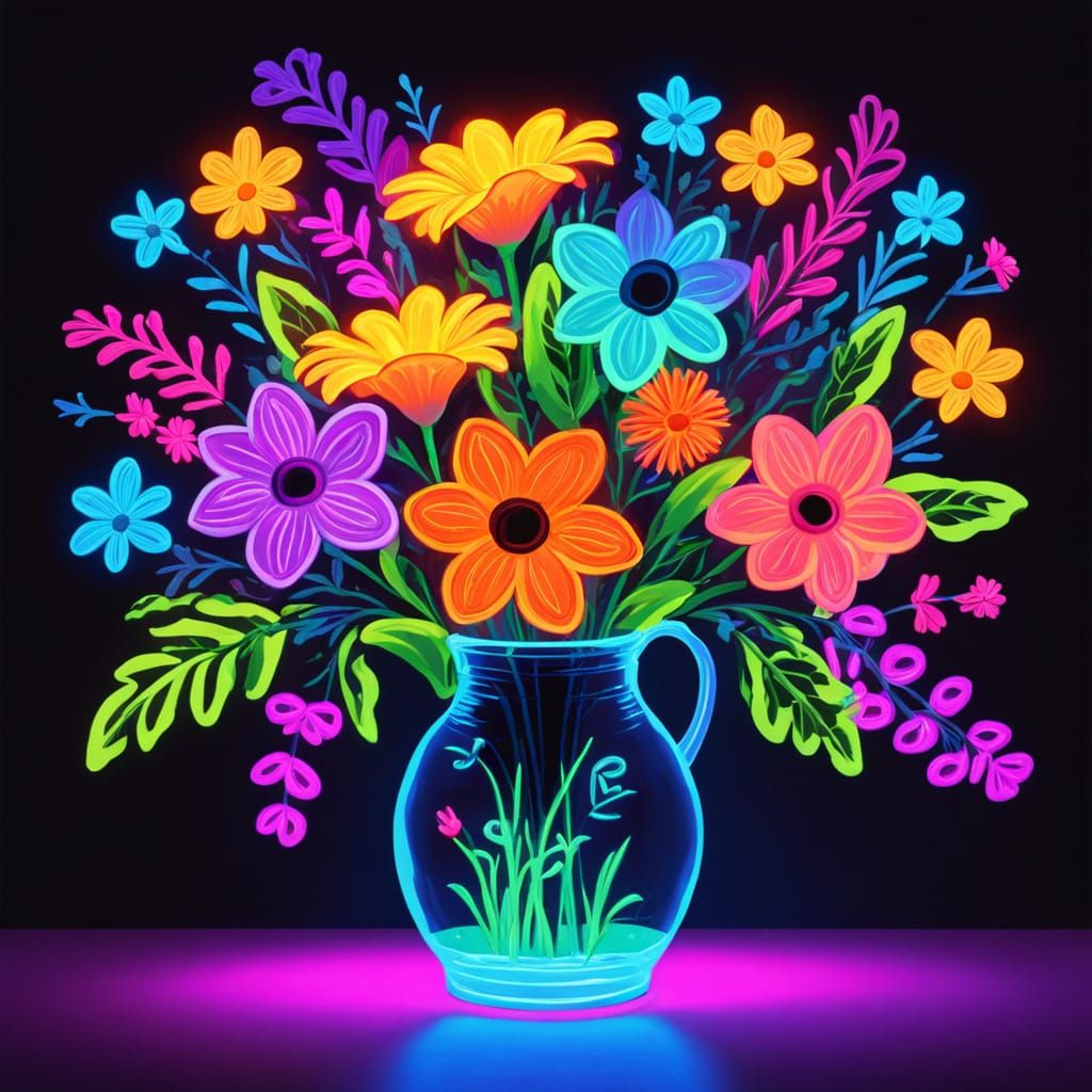 Neon Flowers Glow Under UV Blacklight