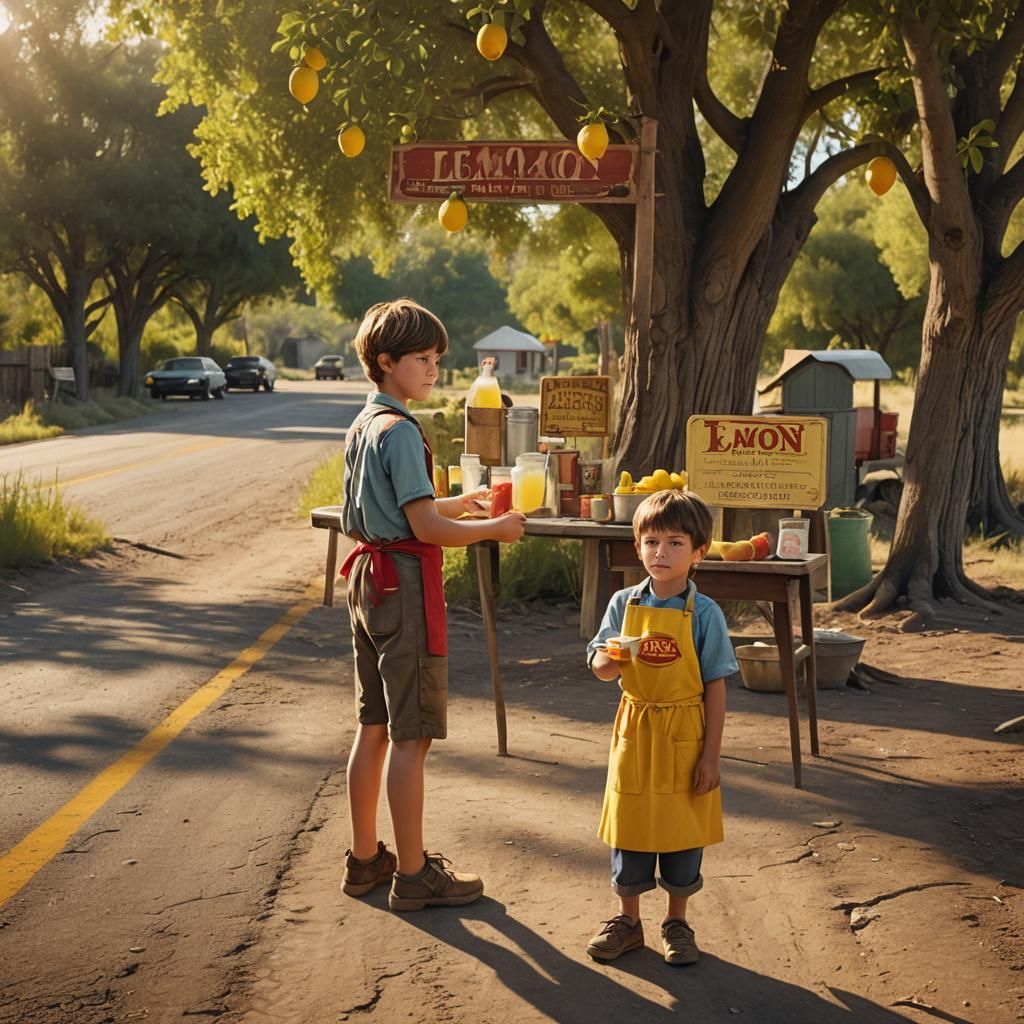 Boy's Lemonade Stand at Sunset: Digital Matte Painting