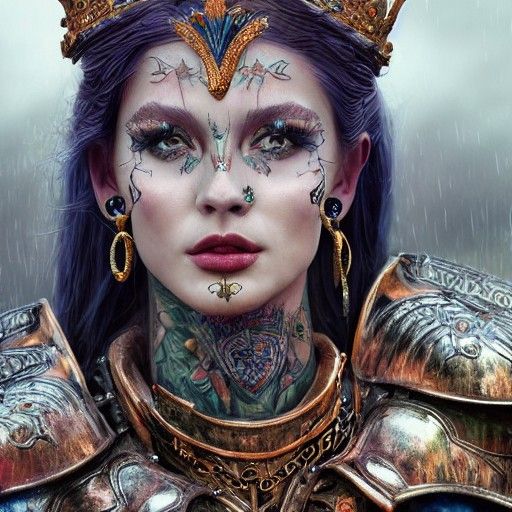 Tattooed Princess in Armor: Detailed Digital Portrait