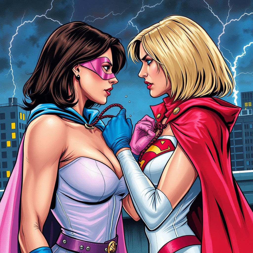 Ultrawoman Confronts Power Girl in Graffiti Art Style