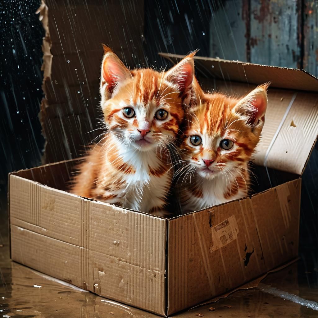 Tabby Kittens Hiding from Rain: Matte Painting