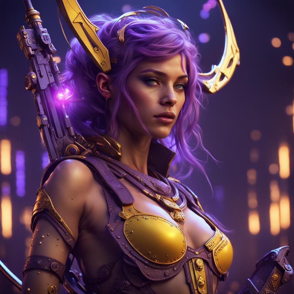 Sagittarius Techno Girl in Dark Fantasy Style