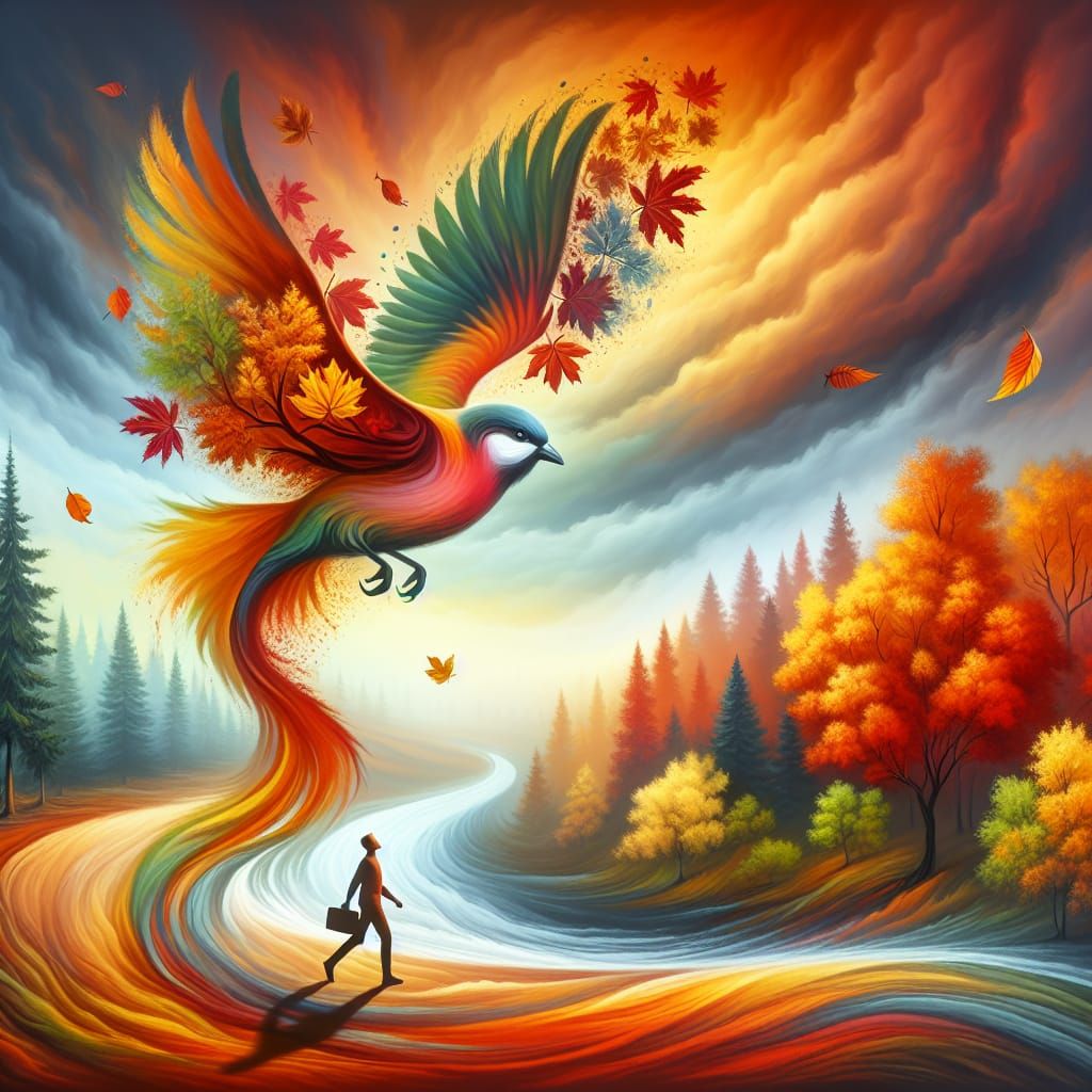 Autumn Personified: A Bird's Soulful Journey