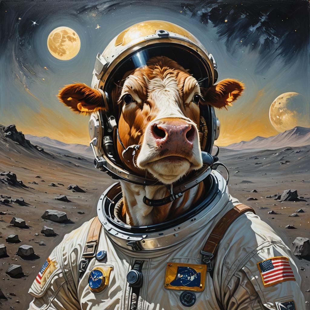 Cow on the Moon in Imaginative Realism Style