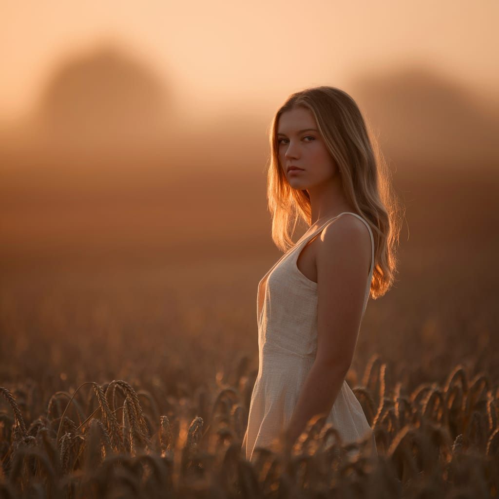 Australian Tonalism Portrait of a Serene Woman in Wheat Fiel...
