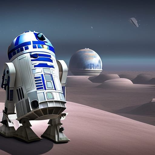 R2D2 Views Tatooine: A Sci-Fi Digital Illustration