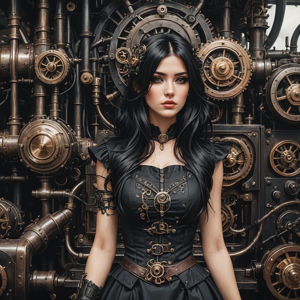 Steampunk Girl in Black Dress