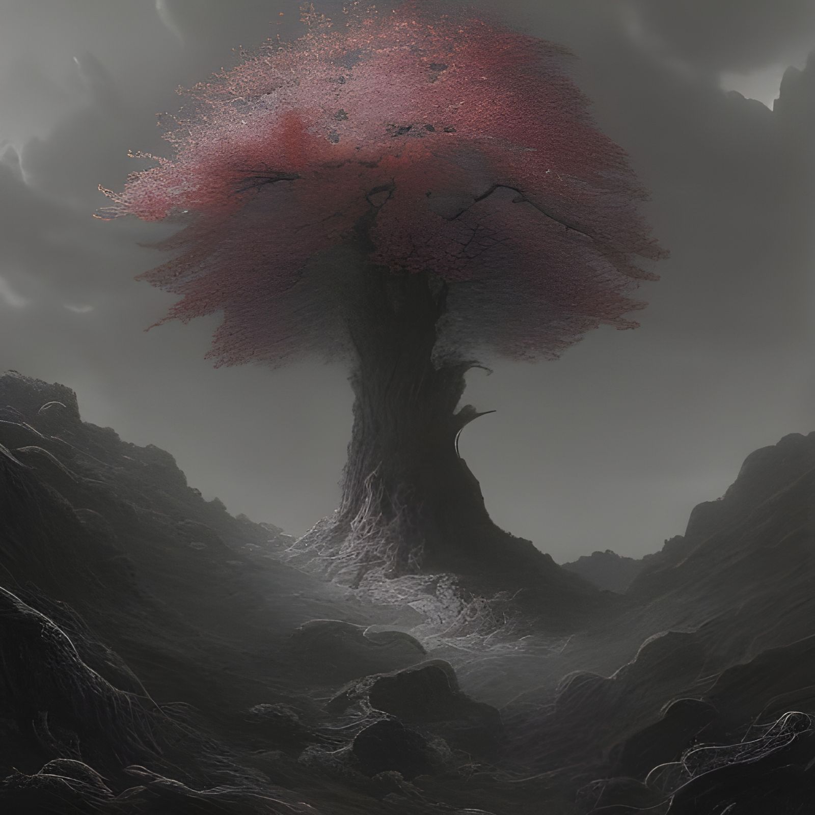 Apocalyptic Cherry Blossom Tree Digital Painting