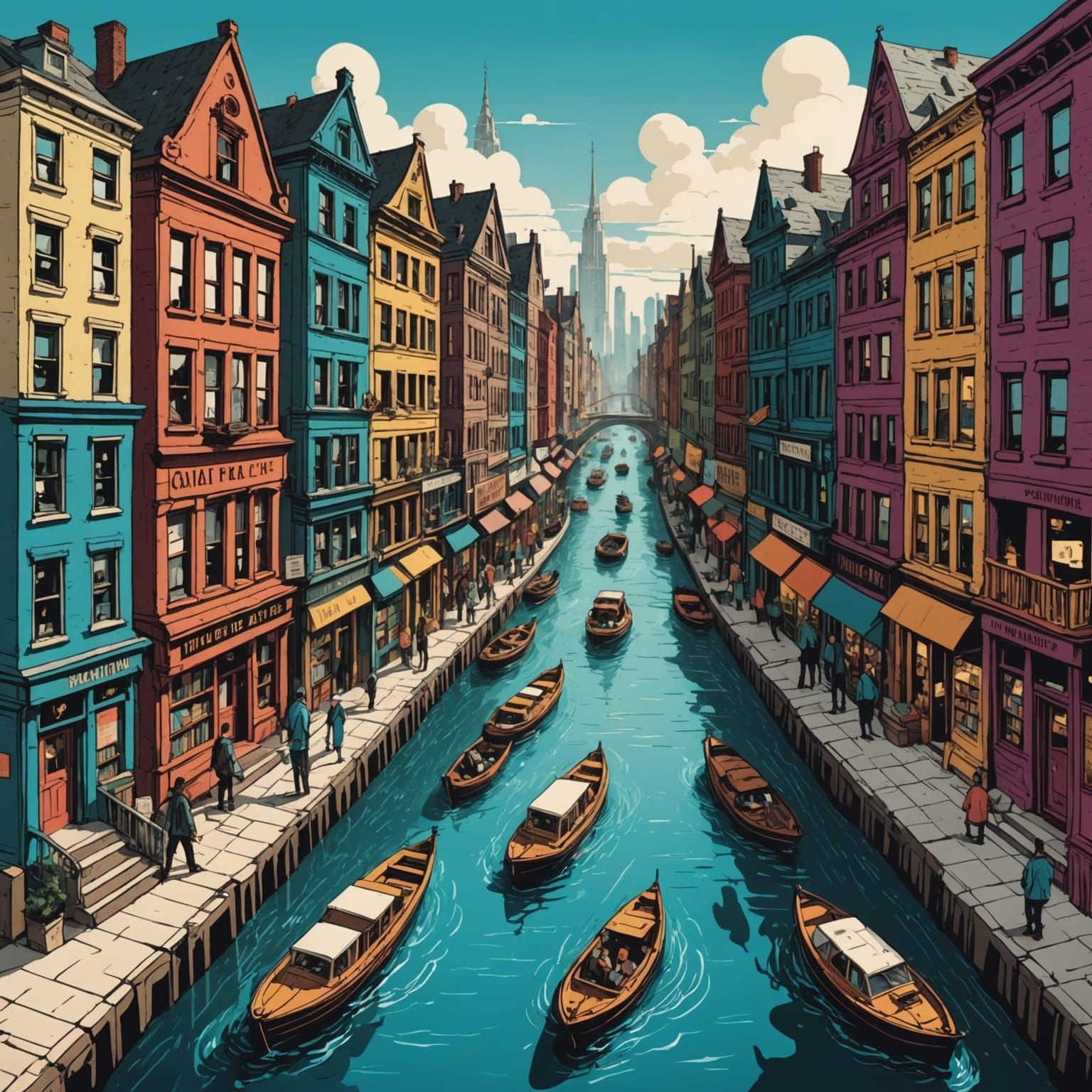 Cityscape of Vintage Books: A Surreal Illustration