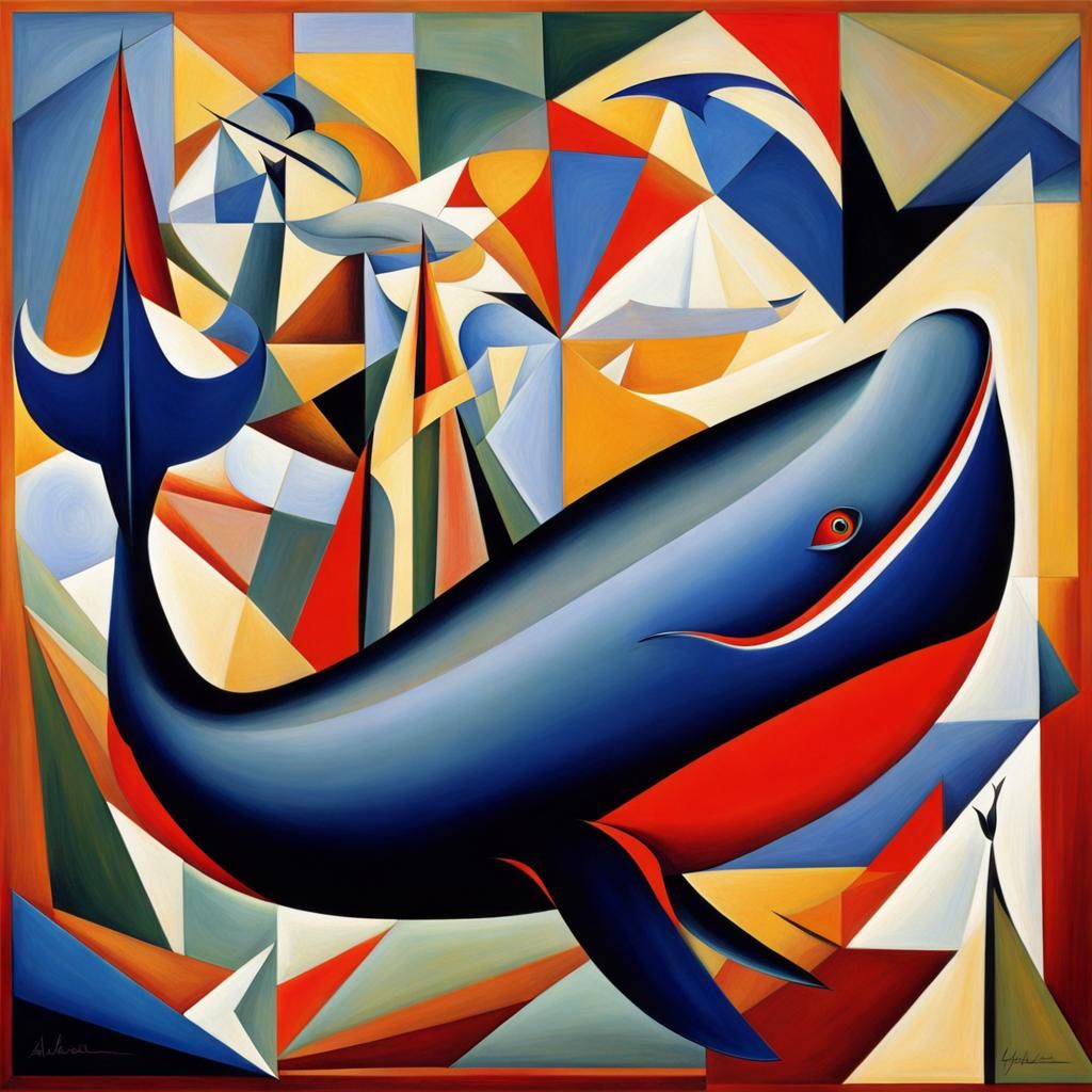Abstract Cubist Whale Inspired by Kurasov and Gleizes