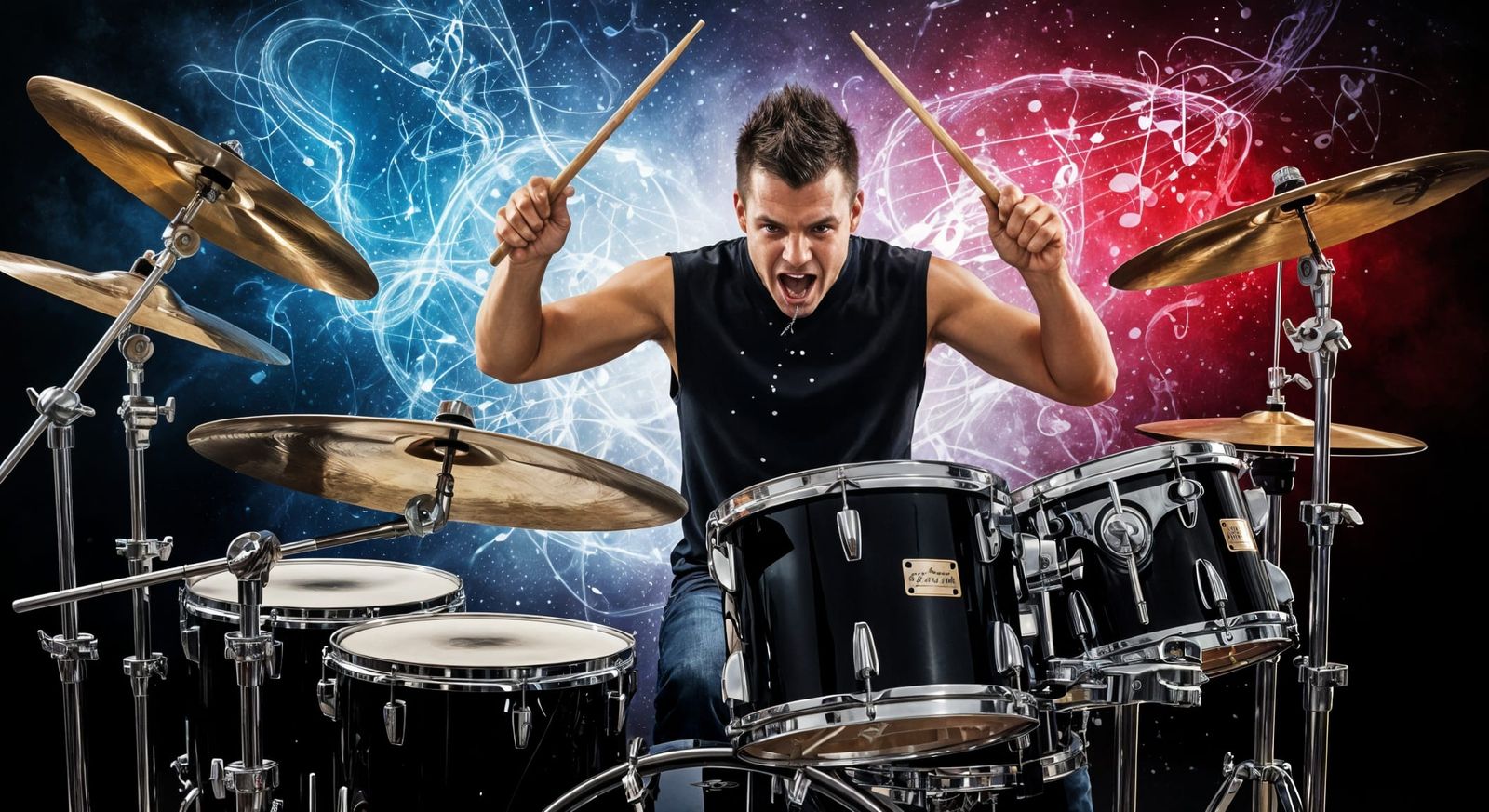 Dynamic Rock Drummer in Hyperrealistic Splash Art Style