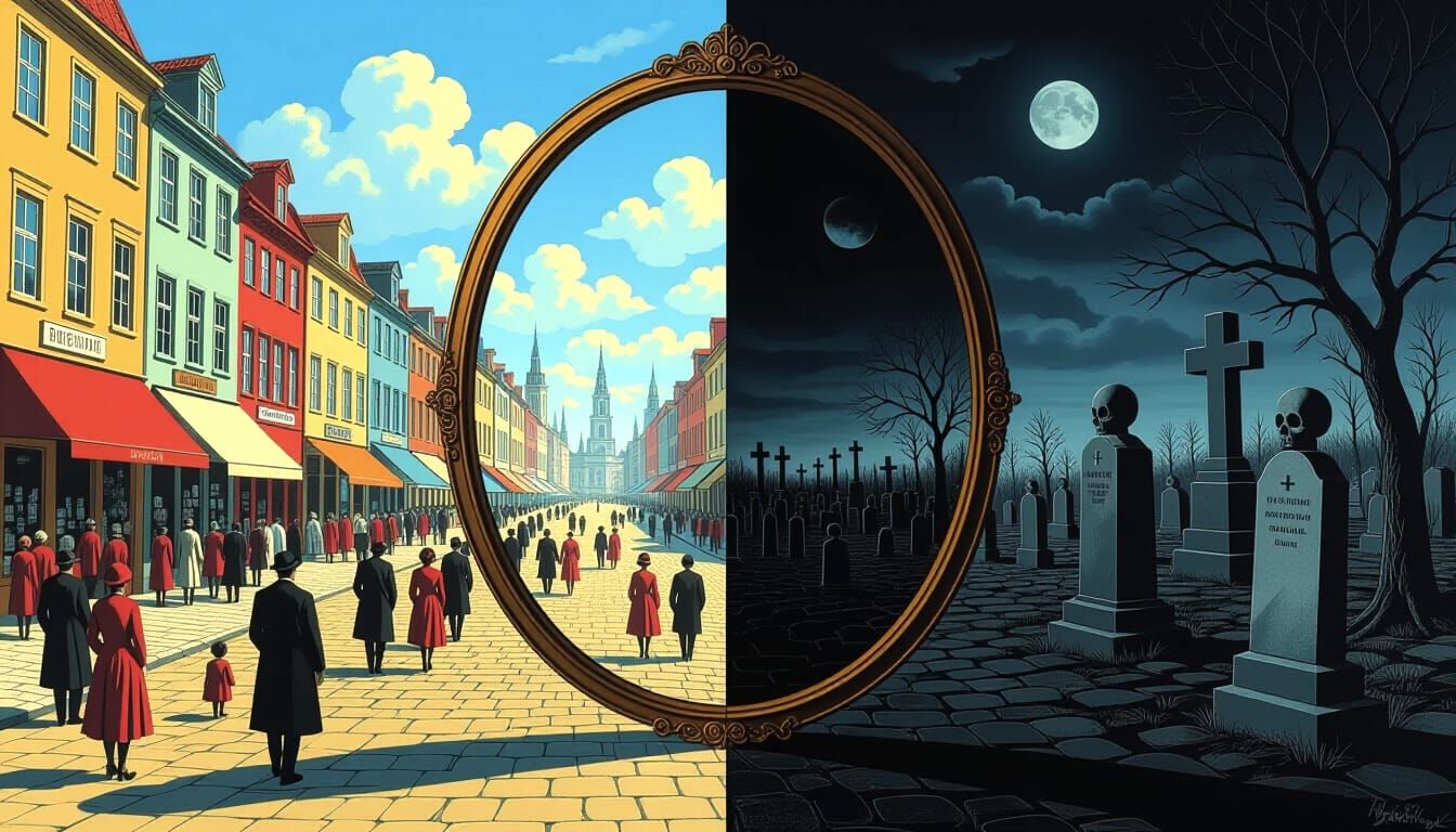 Life and Death Split Mirror Reflections