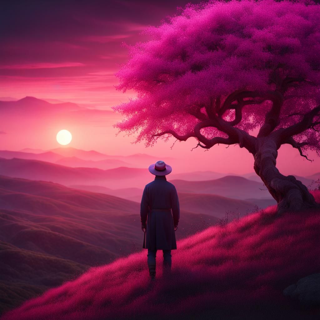 Man with Straw Hat at Mystical Sunset
