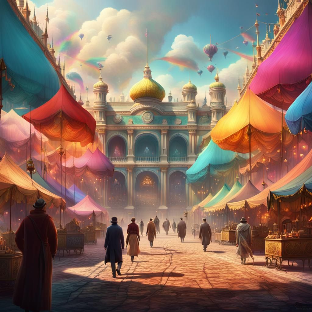 Vibrant Palace Market: An Epic Digital Painting