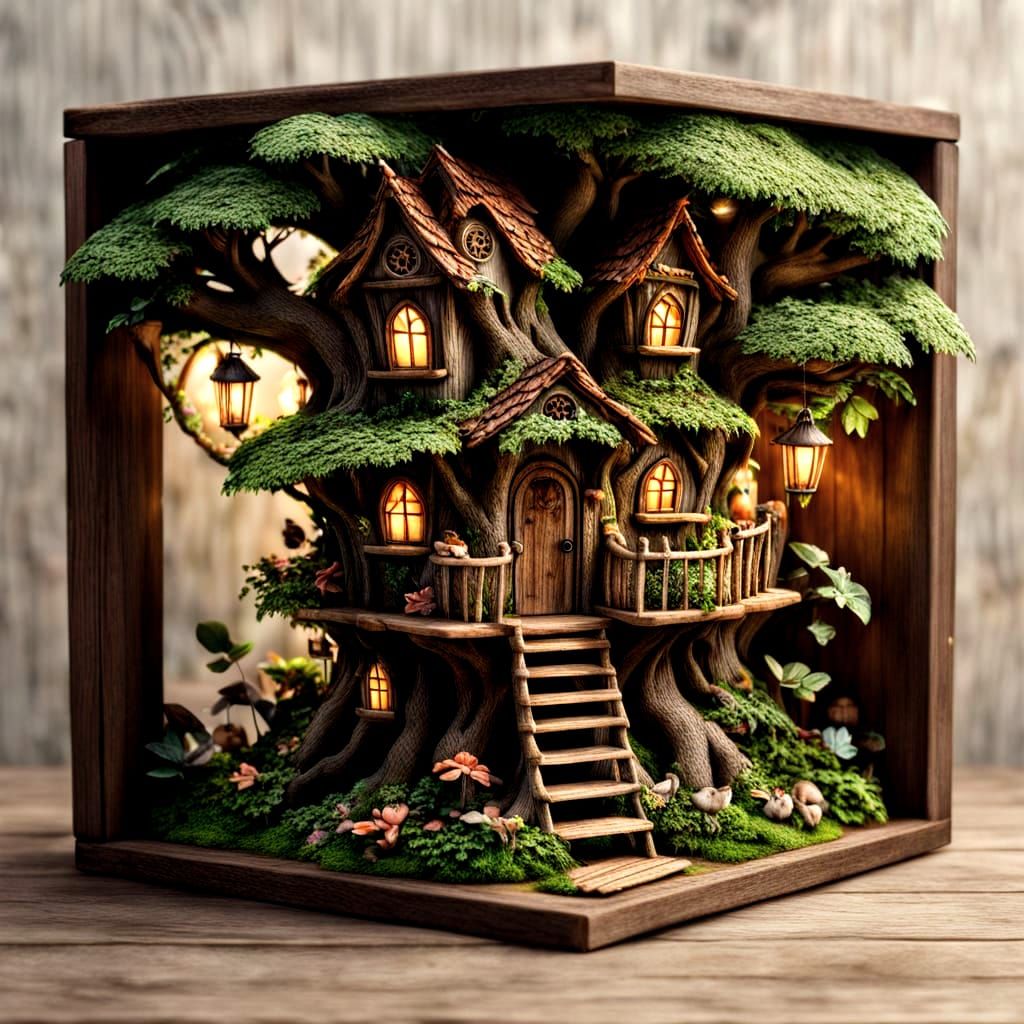 Fairy Tree House with Baby Fairies: Hyperrealistic HDR