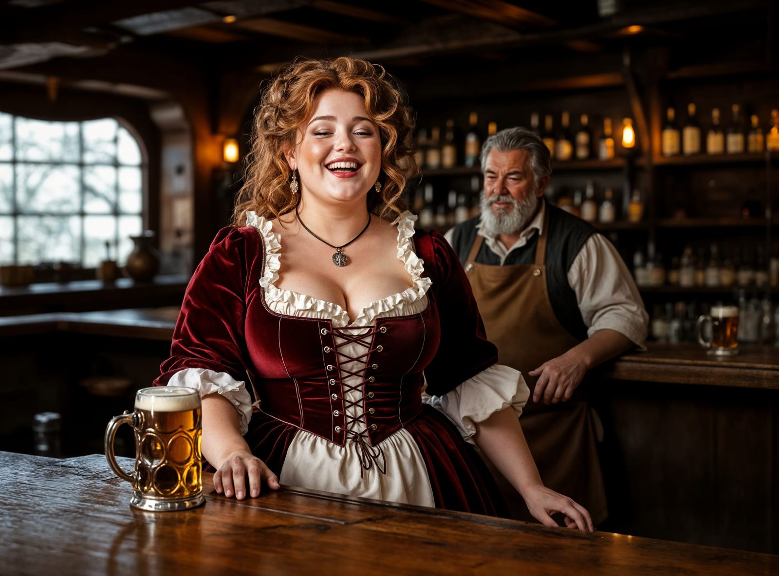 Medieval Innkeeper's Daughter Laughing in Bar