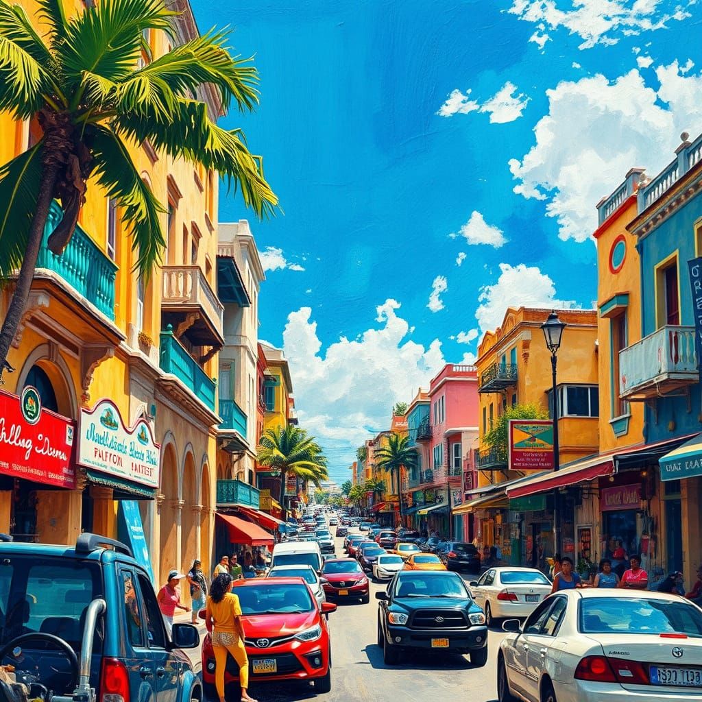 Bridgetown Barbados Cityscape in Vibrant Gouache Style
