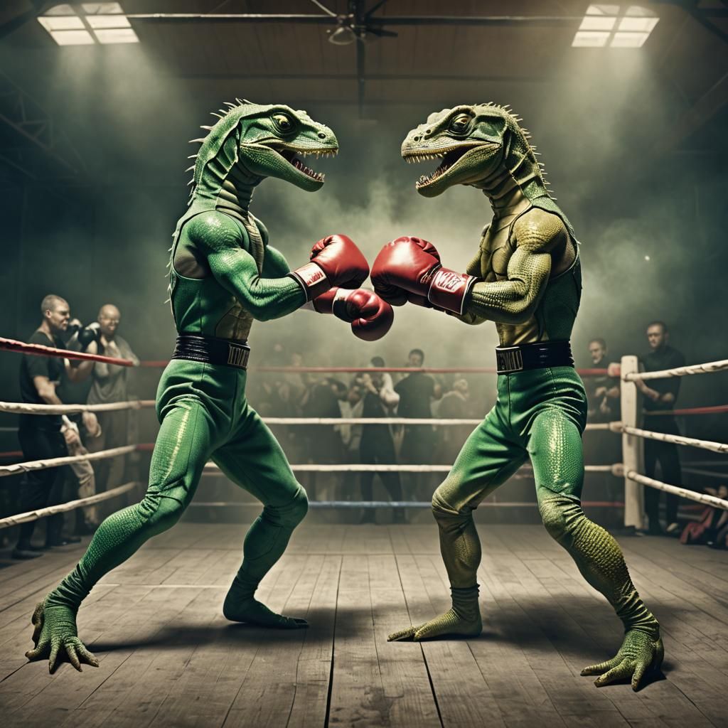 Lizard Men Boxing: Surreal Photography