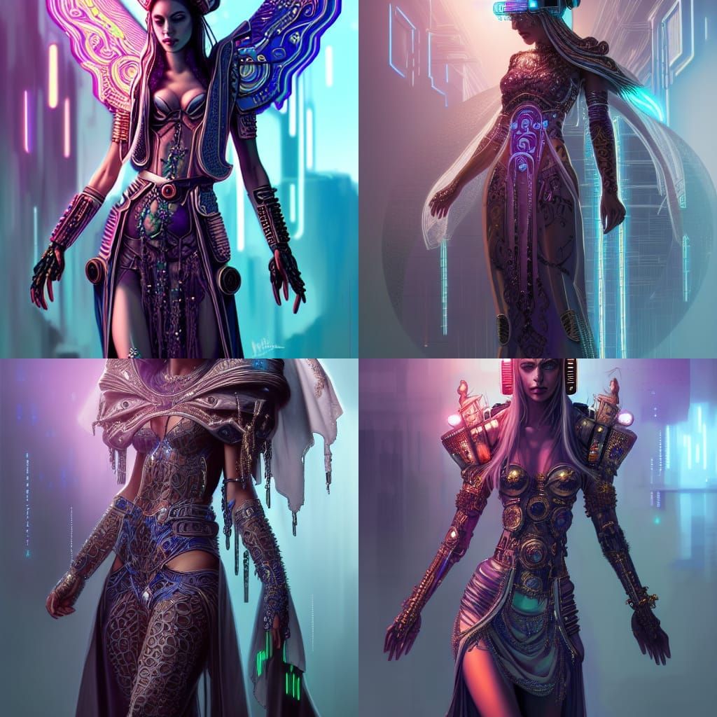 Cyberpunk High Priestess in Hyperdetailed Digital Painting