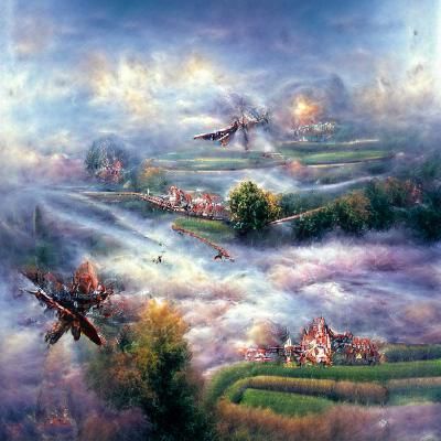 Ethereal Battlefield Scene with Planes