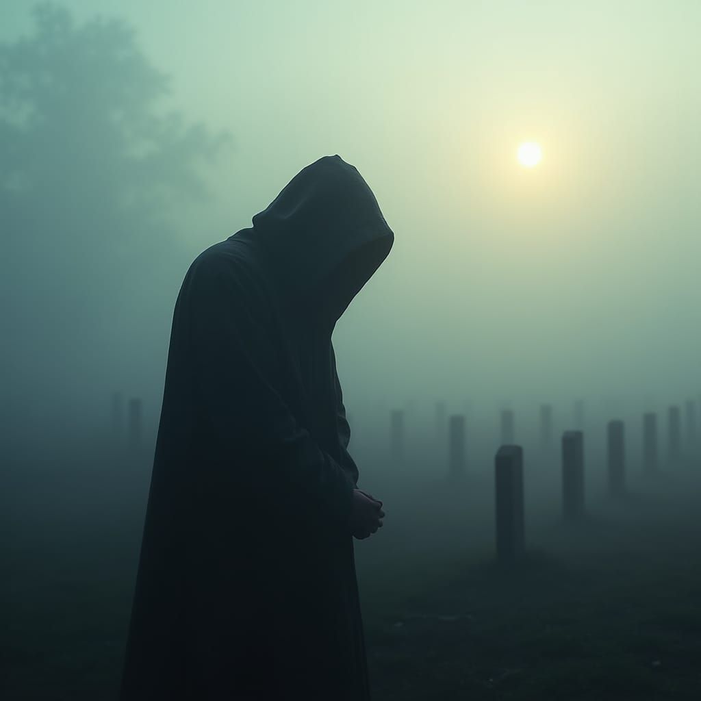 Mournful Figure in Mist Shrouded Dawn