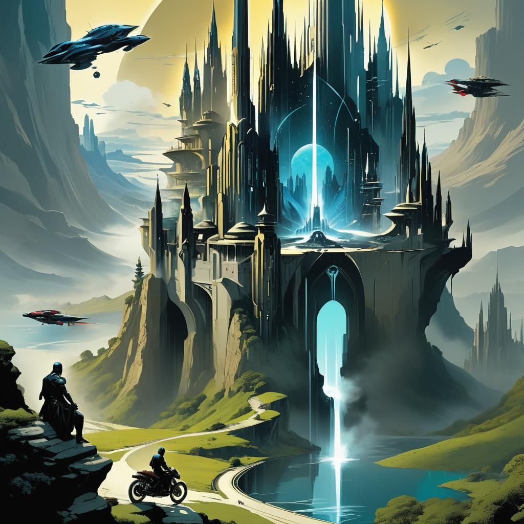 Majestic Art Deco Castle with Multiverse Beings