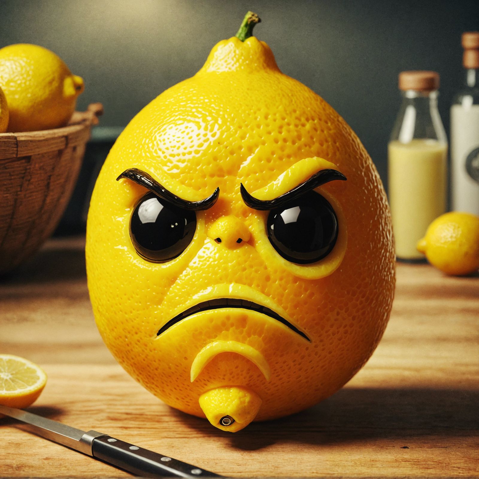 Gloomy Lemon with Sour Face Oil Painting
