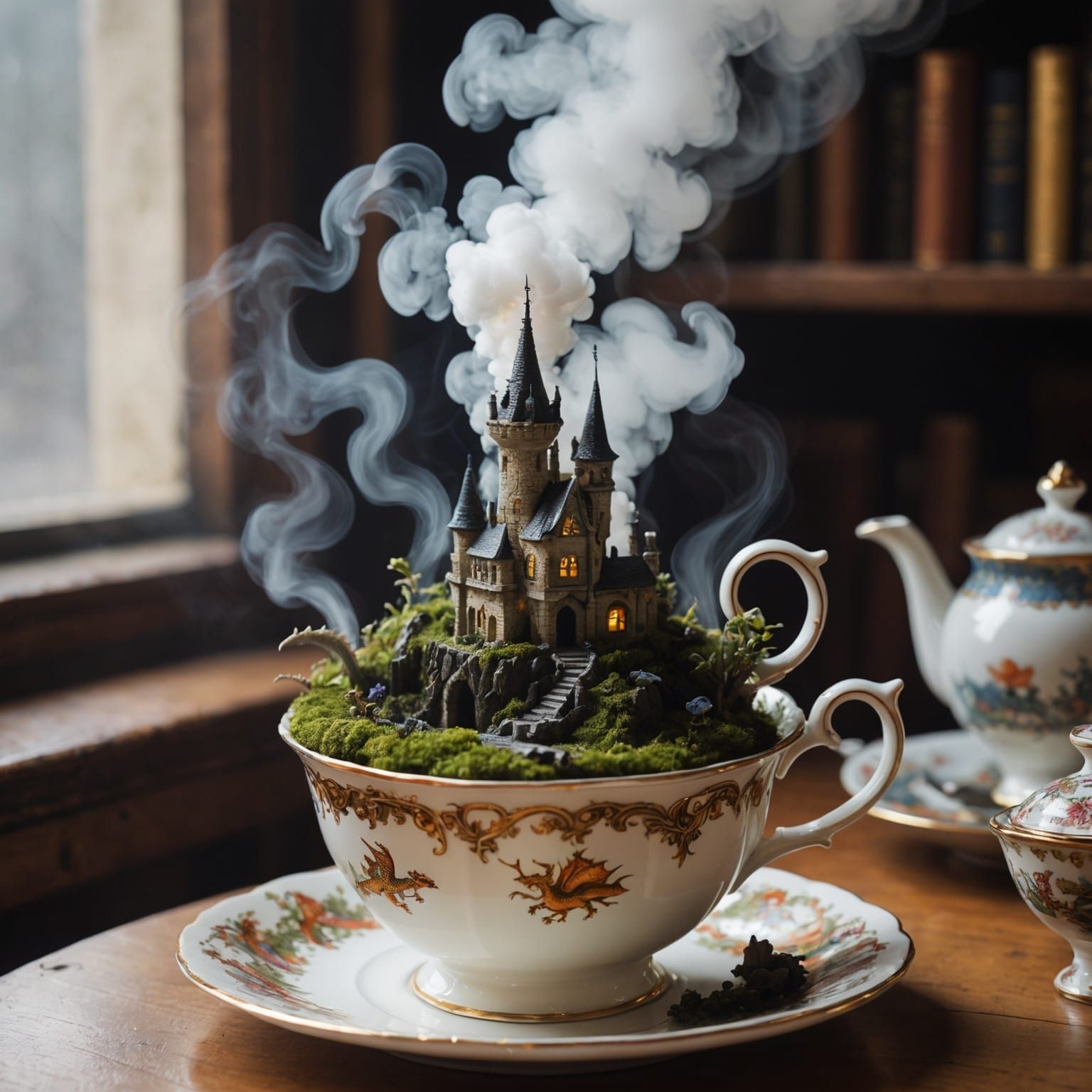Miniature Dragon Lair in Vintage Teacup
