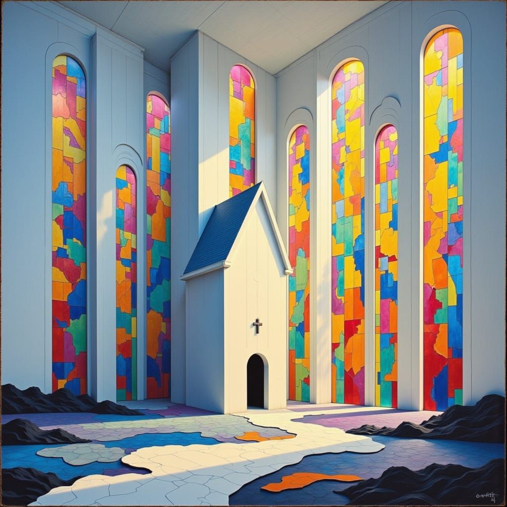 Stark White Church Radiates Colourful Light