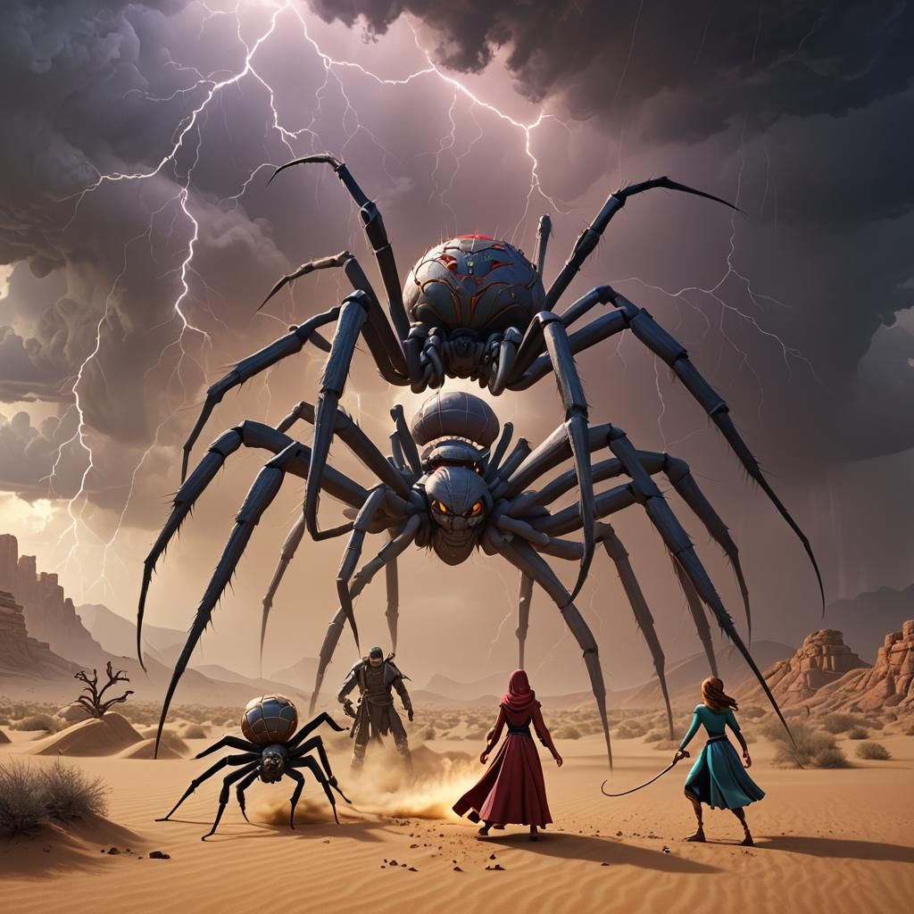 Princess vs Giant Spider in Desert Sandstorm
