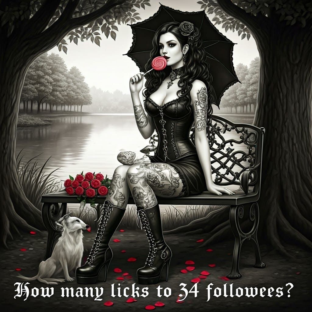 Gothic Woman with Lollipop in 3D Ink Drawing