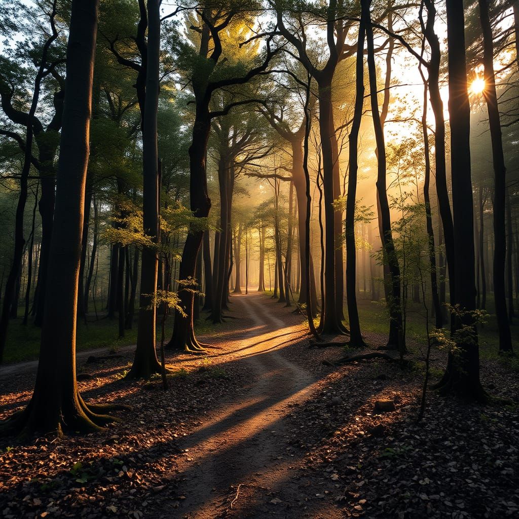 Majestic Forest Landscape in Warm Golden Light