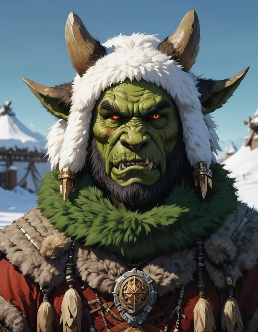 Fierce Orc Chieftain Portrait in Anime Style