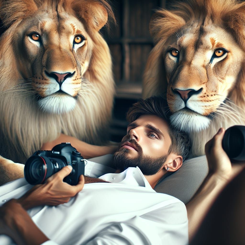 Lions on a Man's Chest: Professional Photography