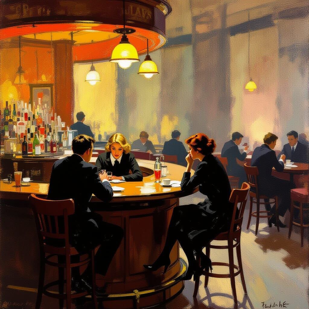 People Chatting at Counter, Edward Hopper Style