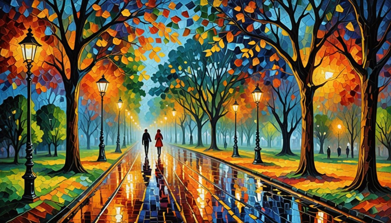 Woman in Shadow with Red Rose, Neo-Impressionist Oil Paintin...