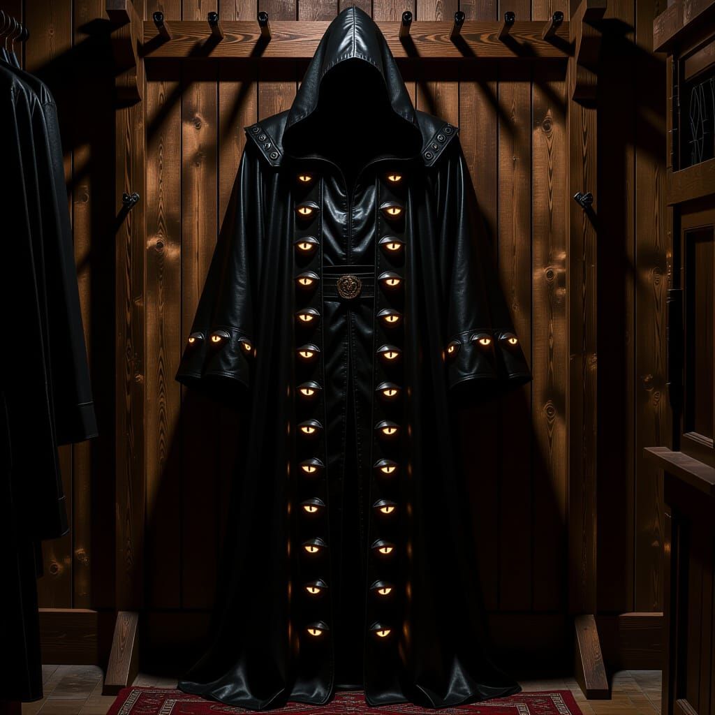 Mystical Black Robe Adorned with Glowing Eyes