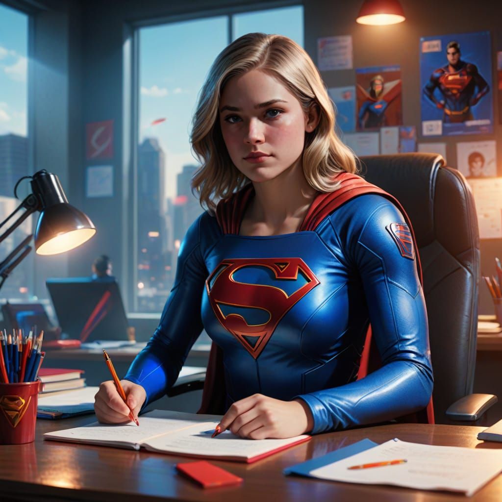 Teen Supergirl Balances Hero Life in Comic Art