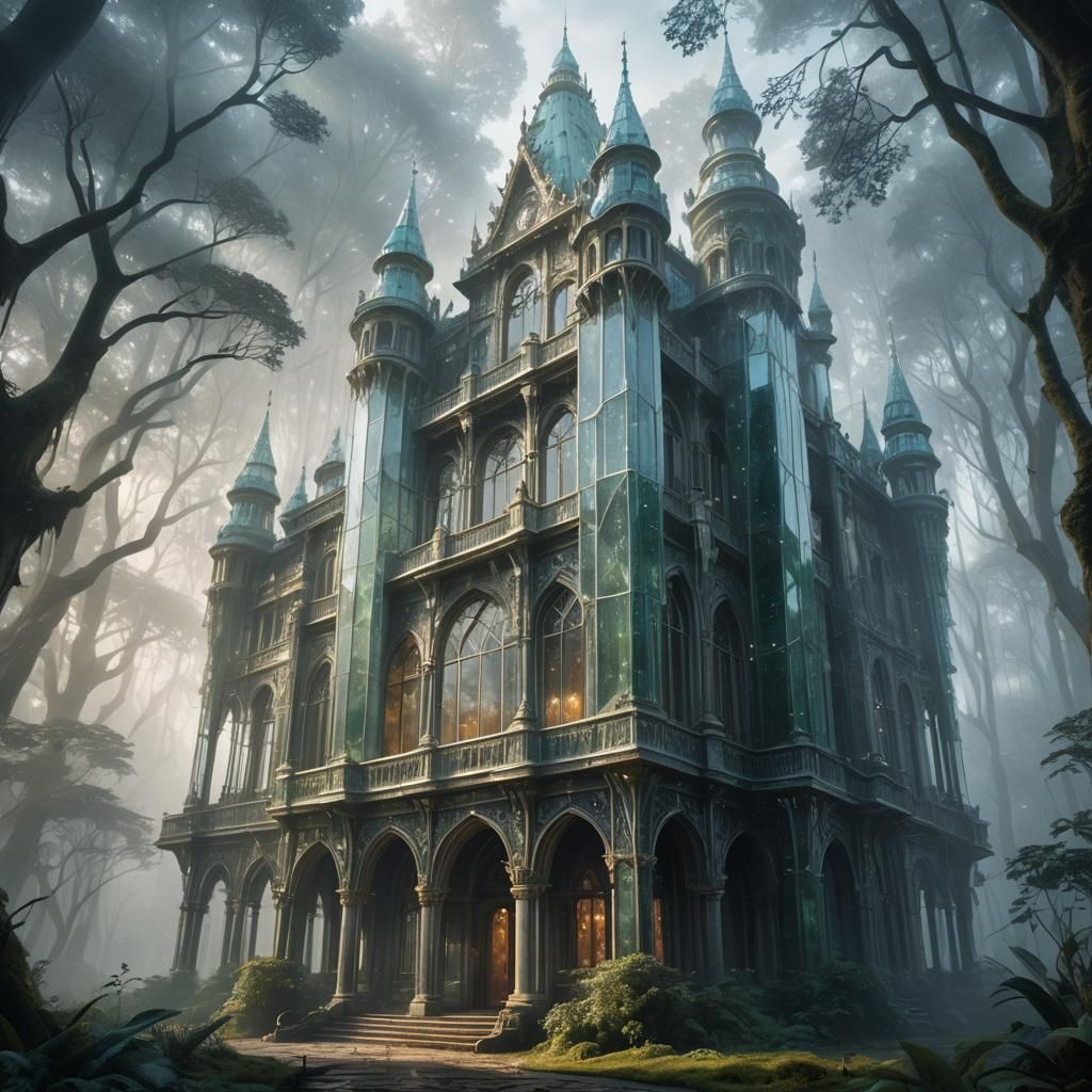 Glass Palace in Mystical Forest, Digital Painting