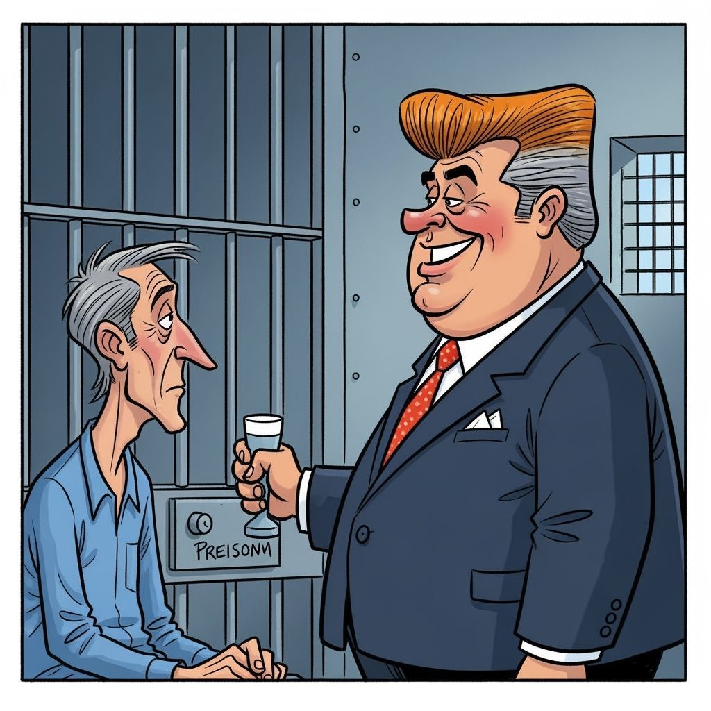 Satirical Cartoon: Orange Tan Man Visits Gray Haired Man