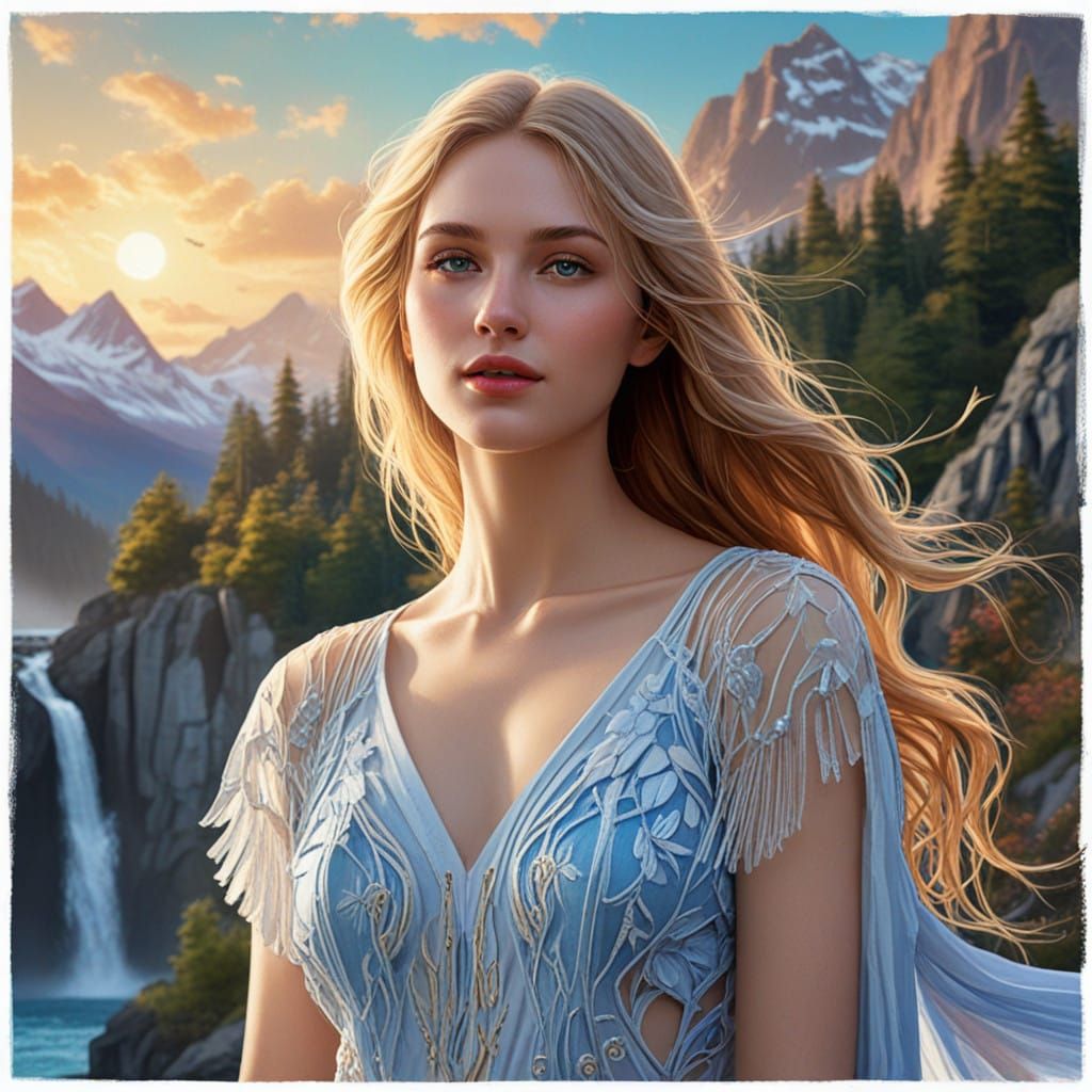 Ethereal Modern Goddess in Mountain Majesty