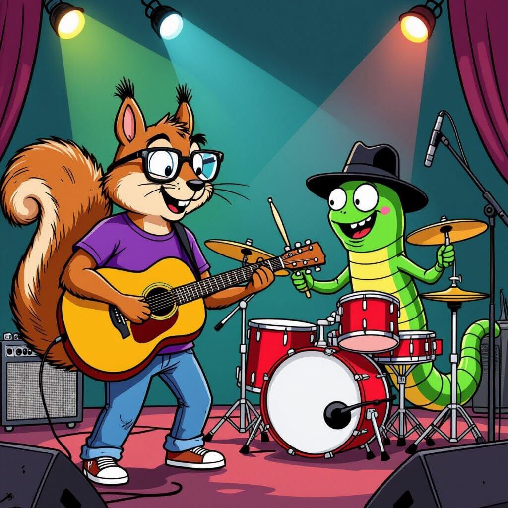Squirrel and Worm Indie Rock Cartoon