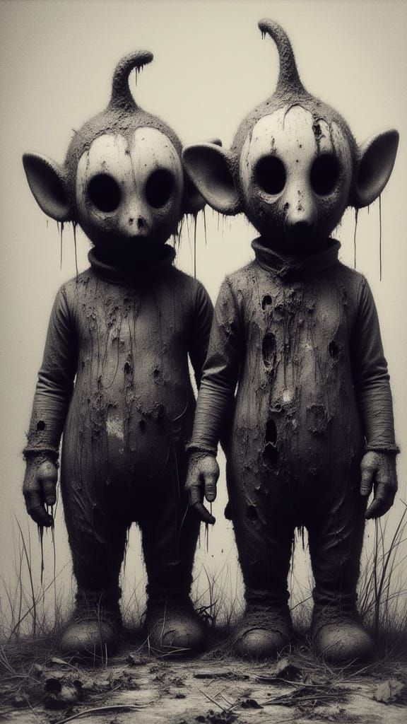 Dark Teletubbies in Charcoal Horror Art