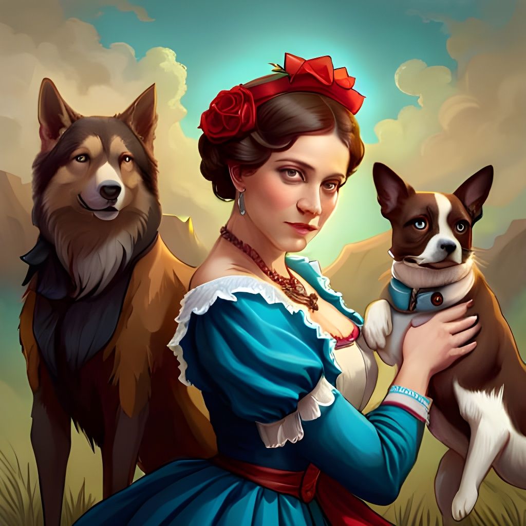 Victorian woman and dogs
