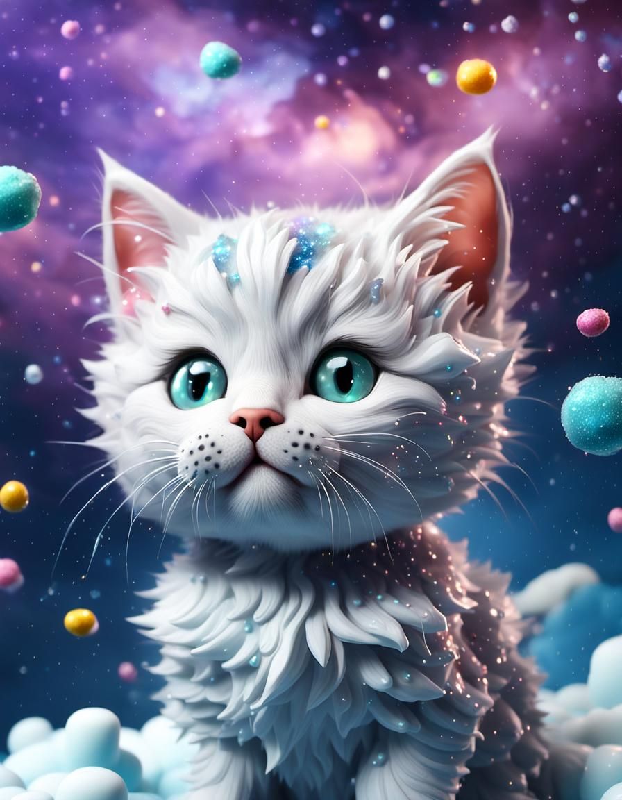 Cute Kitten on Candy Cloud in Claymation Style