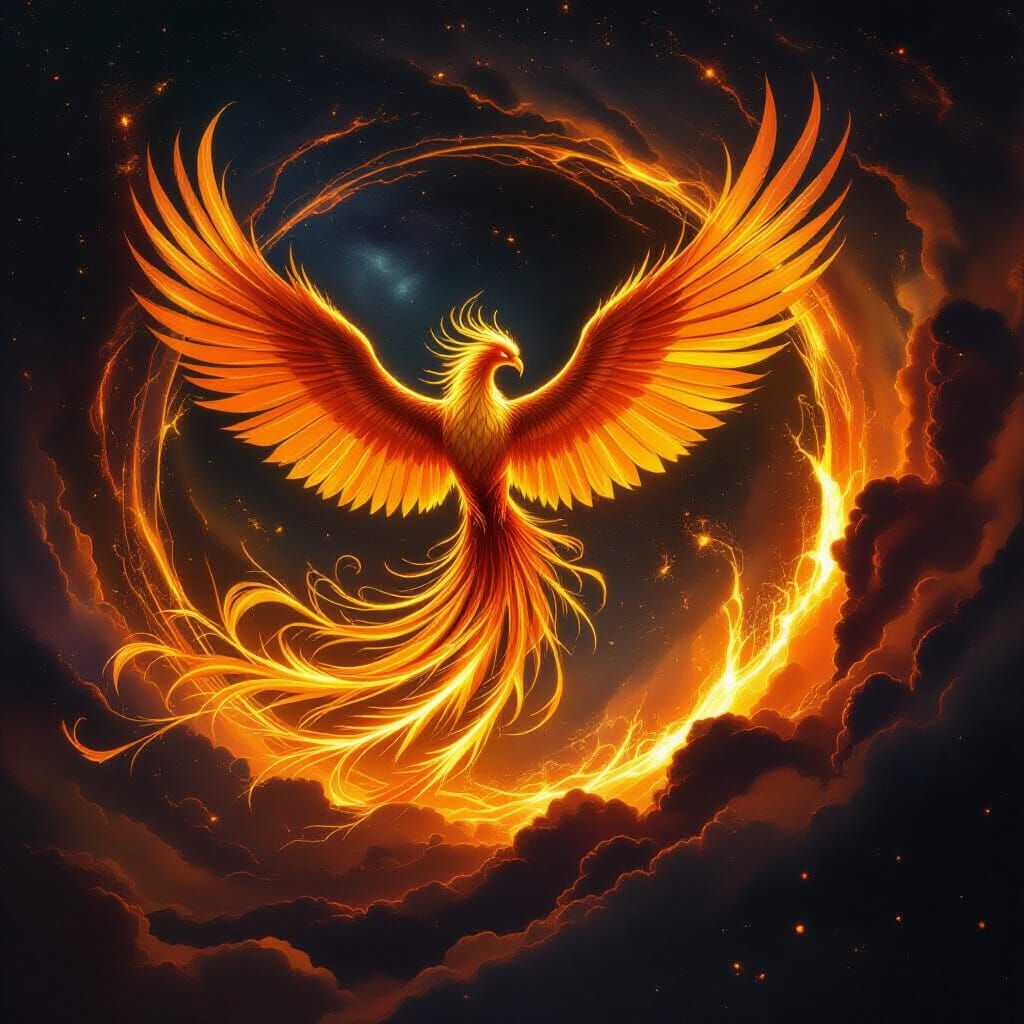 Majestic Phoenix Rises From Fiery Vortex in Epic Fantasy Art