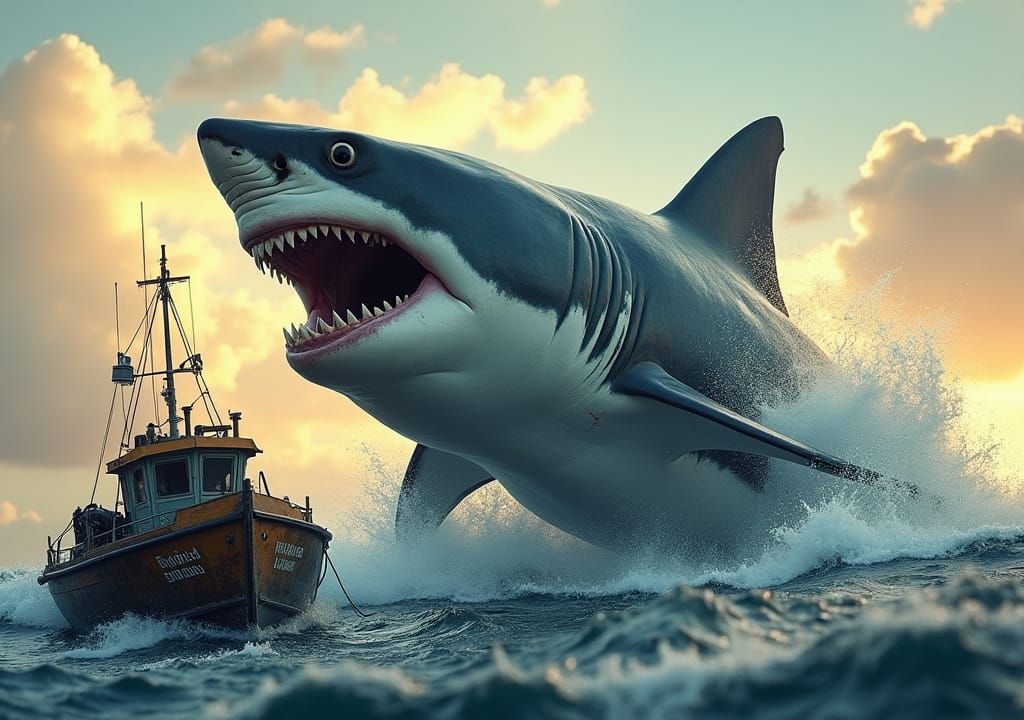 Great White Shark Breach as Digital Matte Painting