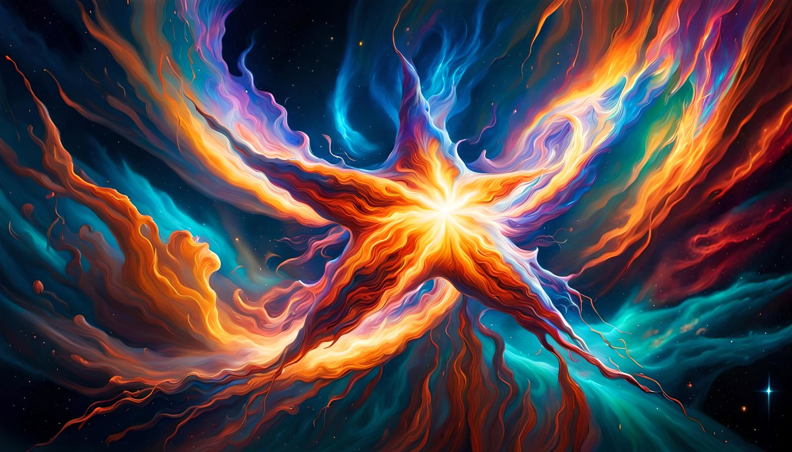 Flare-Star Soaring Through Electrified Cosmos as Impasto Pai...