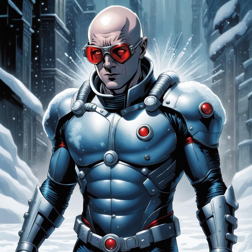 Mr. Freeze Comic Book Art: Blue Skin, Red Goggles